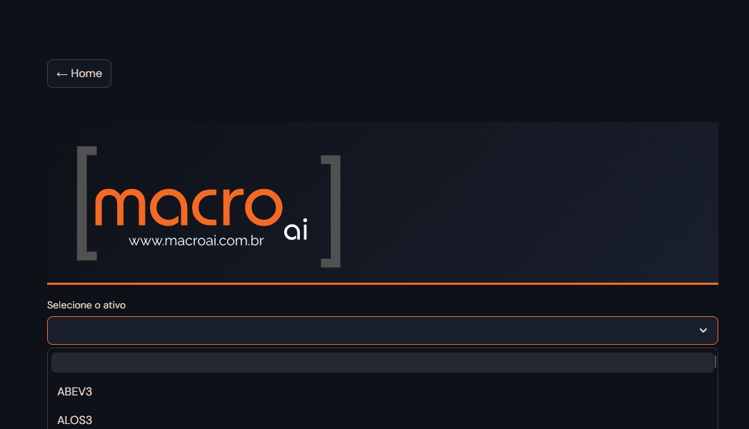MacroAI Opções — análise GEX por ativo individual